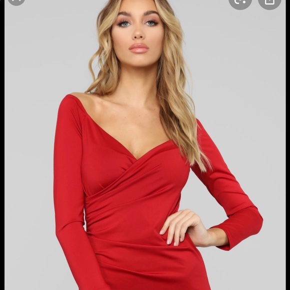 red off shoulder dress - Picture 3 of 5